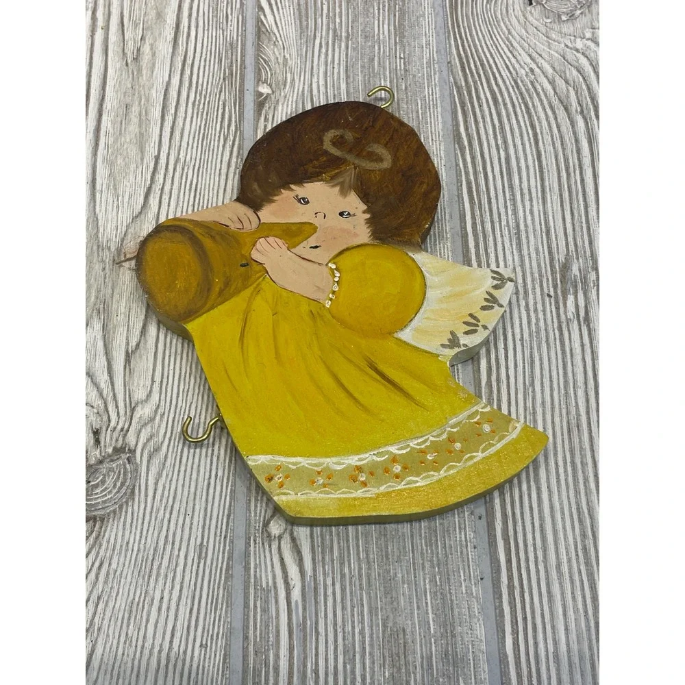Vintage Hand Painted Wooden Angel Ornaments Set of 3 Folk Art Christmas Decor